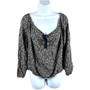 Hollister Blouse Floral Print Off Shoulder Tie Neck Keyhole Back Womens M Casual